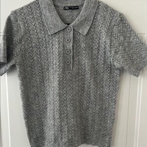 Zara Gray Knit Sweater Polo Size Medium